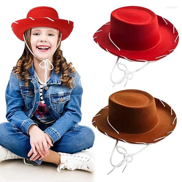 Berets meninos e meninas ocidentais vermelho desgaste marrom feltro role play chapéu de cowboy festivais tema festa trajes legal halloween ajustável