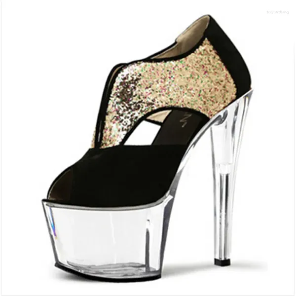 Scarpe eleganti 17 cm Primavera Glitter Oro / Argento Décolleté da donna Punta aperta Cristallo Piattaforma ultra alta Tacco alto Festa sexy