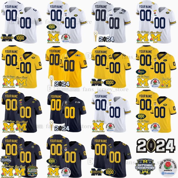 Camisa de futebol personalizada S-6XL 2024 Big Ten Champion Michigan Wolverines 9 J.J. McCarthy 2 Blake Corum 25 Junior Colson 0 Mike Sainristil 20 Kalel Mullings 13 Jack Tuttle
