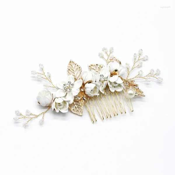 Headpieces nupcial cabelo jóias pente artificial flor e folha cocar com dentes lisos para vestido penteado fazendo ferramenta