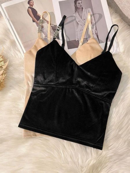 Damen Tanks 2024 Sexy inspirierendes Design Gold Samt Weste Camisole Inner Wear Herbst und Winter mit kleinem Anzug Bottoming Shirt Top