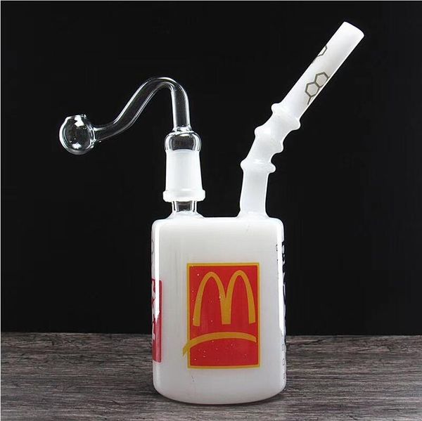 Mini-Becher-Bong, McDonald-Cup-Bubbler, Wasserbongs, dicke Glasbongs, Wasserpfeifen, Bohrinseln, Shisha, mit 14-mm-Ölbrenner