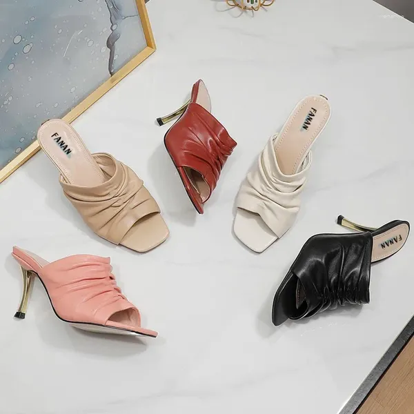 Sandali donna estate lusso mulo sandalo pantofola scorrevole 2024 scarpe moda elegante tacco alto a spillo open toe vera pelle slip on