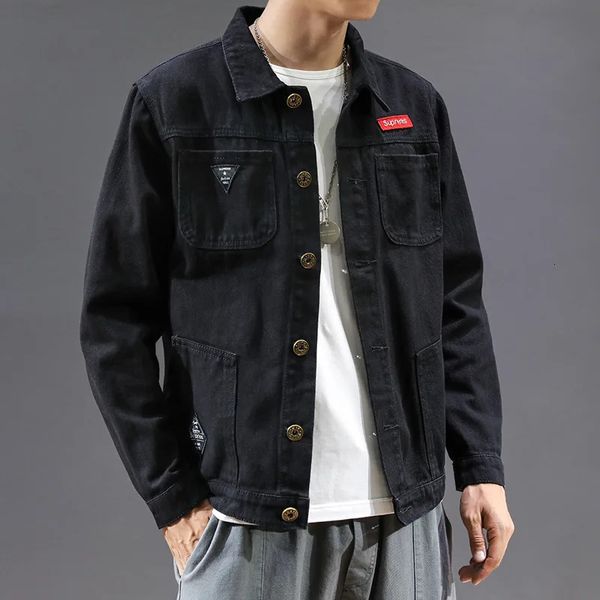 Primavera Autunno Uomo Giacca di jeans nera Uomo AllMatch Camicia da lavoro mimetica maschile casual alla moda coreana Top 240113