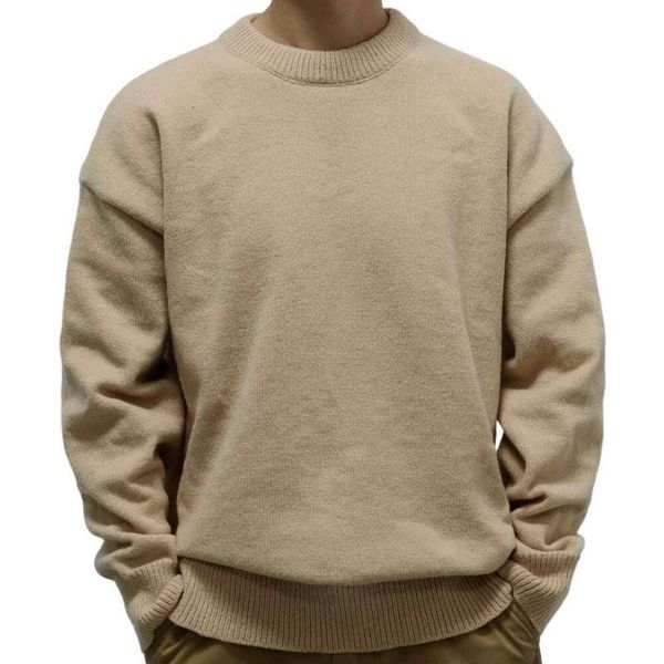 Maglione lavorato a maglia tinta unita da uomo color caramello maglione pullover girocollo ampio unisex alla moda e vestibilità ampia