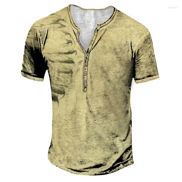 Herren-T-Shirts, 2024 eingetroffen, Herren-Mann, Streetwear, 3D-Druck, T-Shirts, Vintage-Flügelmuster, Oberteil, Knöpfe, lässig, kurzärmelig