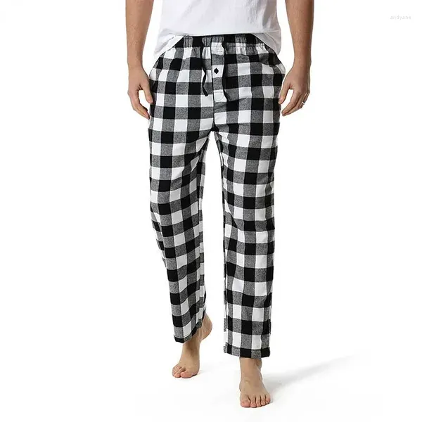 Indumenti da notte da uomo Bianco Nero Plaid Pantaloni del pigiama a quadri Uomo Rilassato Rilassato Comodo Morbido Flanella di cotone Abbigliamento da casa Pigiama traspirante Homme