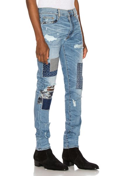 Frühling Hip Hop Jugend Knie Löcher Schaden Denim Hellblau Amiryes Patchwork Kleine Füße Gerade Jeans Für Männer