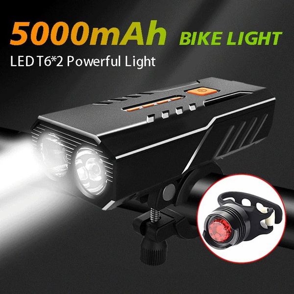 Фары 5000 мАч, велосипедный фонарь, передний комплект, фара, фонарь для велосипеда, фонарик, перезаряжаемая лампа, светодиодные USB-лампы для бега велосипеда, освещение
