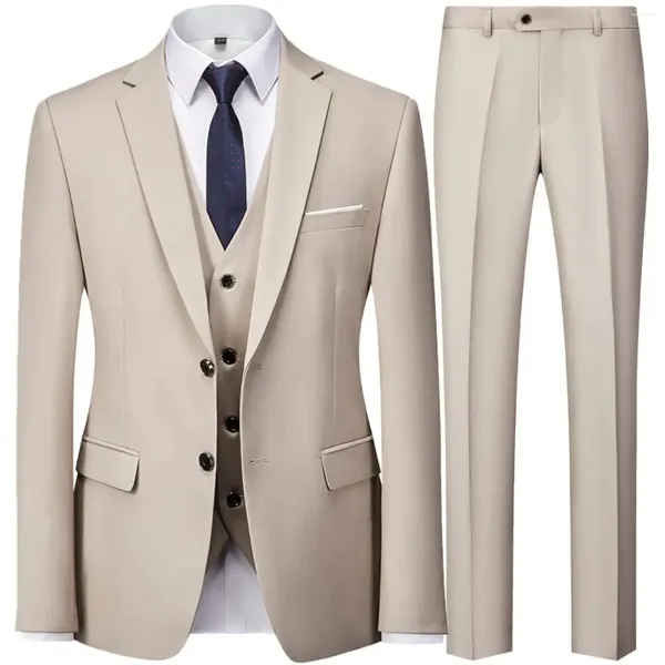 Мужские костюмы 2024, модный мужской повседневный деловой костюм, комплект из 3 предметов / мужское платье, пиджаки, куртка, брюки на двух пуговицах, брюки, жилет