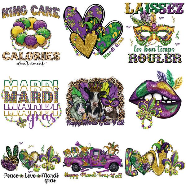 Mardi Gras Stickers Transfer Yamaları Çıkartmalar Renkli Dudaklar Alkoller Tişörtler için Çıkartlarda Kalp İrmünü Aşk Giyim Çanta Yastığı Diy süslemeleri yıkanabilir