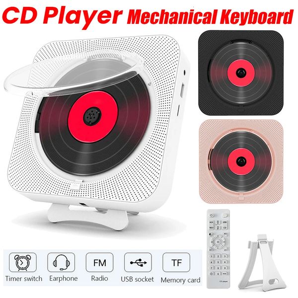 Leitor de CD portátil Bluetooth Speaker Stereo Wall Mounted CD Players 3.5mm Music Player com IR Controle Remoto Sem Fio Rádio FM 240113