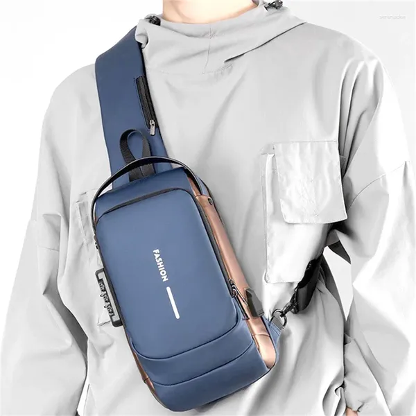 Valigette da viaggio borsa a tracolla borsa da uomo blocco password moto impermeabile petto sportivo antifurto tracolla ricarica USB