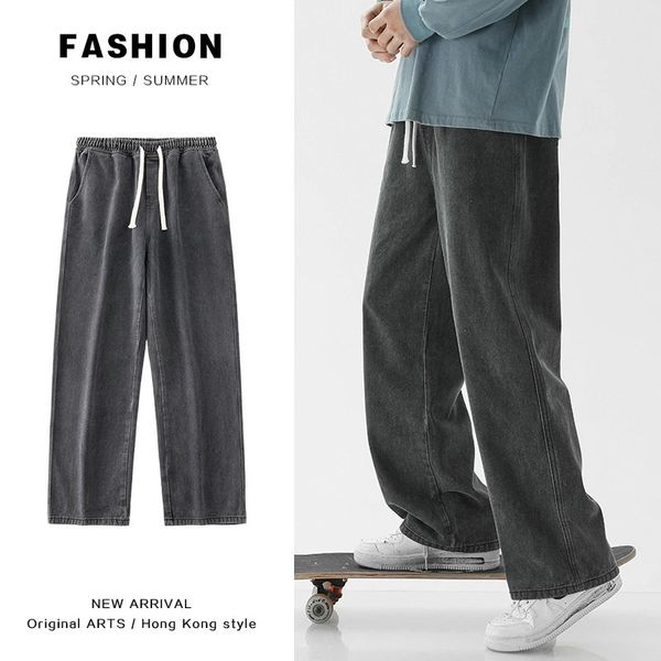 Jeans larghi Uomo Streetwear Harajuku Moda Casual Pantaloni larghi Pantaloni giapponesi semplici in denim maschile 240113
