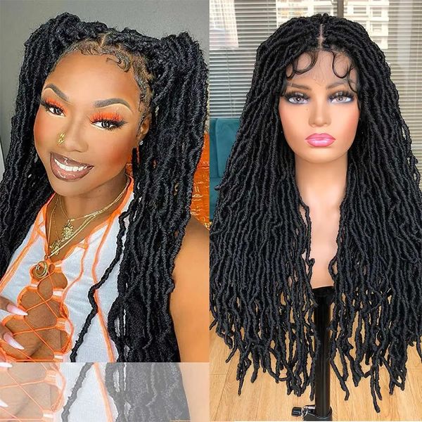 Faux Locs trançado cabelo encaracolado trançado à mão tranças de crochê sintéticas com renda completa com bebê 32 polegadas duplo 240113