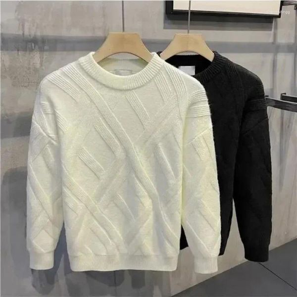 Camisolas masculinas Roupas Crewneck Malha Camisola Masculina Gola Redonda Bege Liso Cor Sólida Pulôveres Over Fit Jumpers Quentes Grande Tamanho Grande A