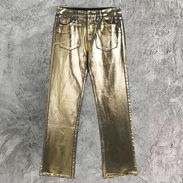 Jeans masculinos Spring Laser Gold escuro para homens e mulheres streetwear 2024 Calças elásticas casuais Trendy Dance Club Vaqueros Hombre