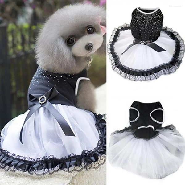 Cão vestuário preto-branco diamante vestidos verão roupas pequenas ropa perro chihuahua tule saia bonito filhote de cachorro vestido yorkshire pet