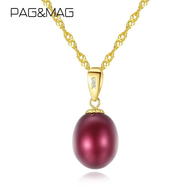 Colares Pagmag Genuine Gold com Red Natural Freshwater Pearls Pingente Colar para Mulheres Declaração Noivado S Fine Jewelry