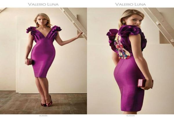 2020 Фиолетовые платья для матери невесты с V-образным вырезом и 3D цветочными аппликациями из бисера, свадебное платье для гостей с рюшами длиной до колен, атласное платье для матери2791822
