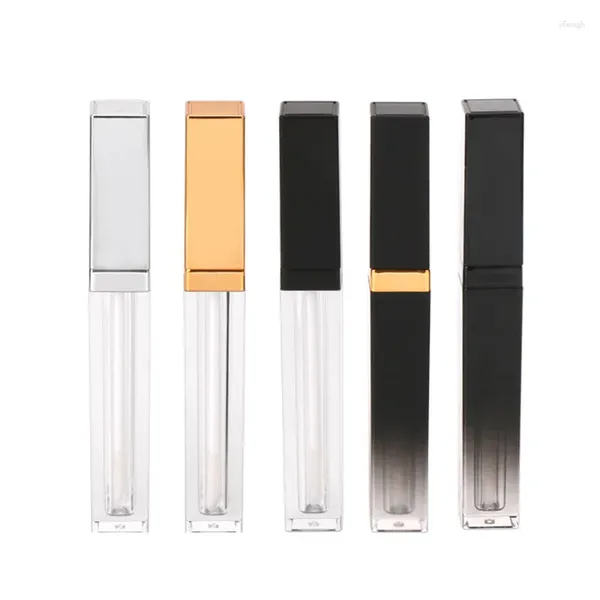 Vorratsflaschen leer 3 ml quadratisches klares transparentes Lipgloss-Röhrchen mit schwarz-silberner Goldkappe 36 Stück