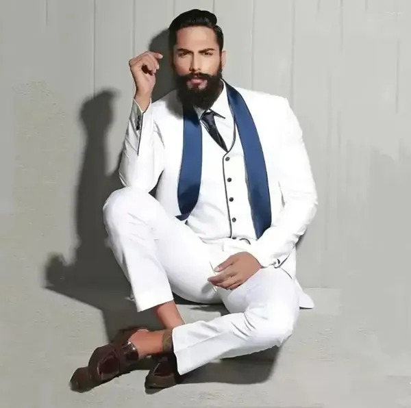 Ternos masculinos homens terno três peças suave negócios blazer colete calças único breasted casamento noivo formal cetim lapela festa causal sob medida