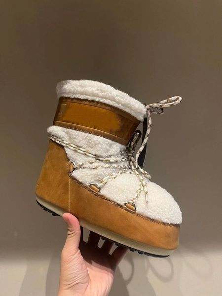 Moonn Boots Stivali in nylon da neve Stivaletti doposci Stivaletti in gabardine di alta qualità Design slip-on da donna Pelliccia grossa Stivaletti caldi invernali Lacci tubolari incrociati Scarpe con scatola