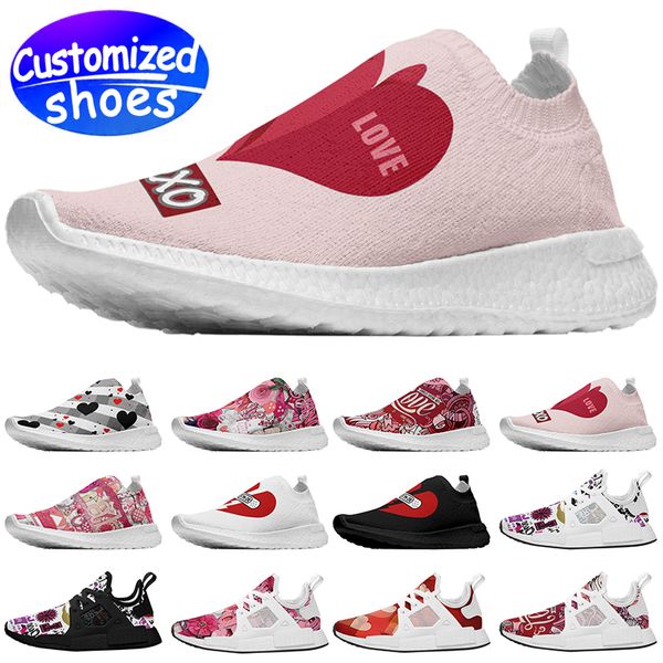 Zapatos personalizados amantes zapatos para correr dibujos animados Día de San Valentín Logotipo del equipo zapatos de bricolaje Zapatos casuales retro hombres mujeres zapatos zapatillas de deporte al aire libre rojo blanco tamaño grande eur 35-48