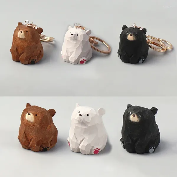 Chaveiros Mini Urso de Madeira Chaveiro Madeira Sólida Mão Esculpida Figurinhas Pingentes Chaveiros Bonitos Sacos de Animais Chave Ornamentos Presentes