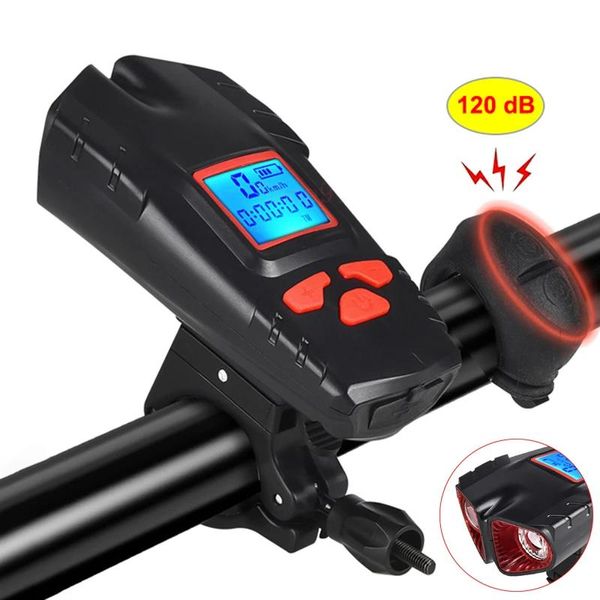 Luzes multifuncionais bicicleta farol velocímetro chifre 3 em 1 à prova dwaterproof água led luz dianteira da bicicleta mtb estrada lanterna usb acessórios da bicicleta