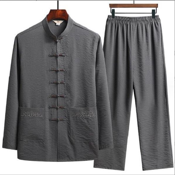 Heißer Verkauf Chinesische Tradition Kung Fu Set Männer Casual Komfort Langarm Pyjamas Frühling Herbst Vintage Herrenmode Tang-anzug M-XXXXL
