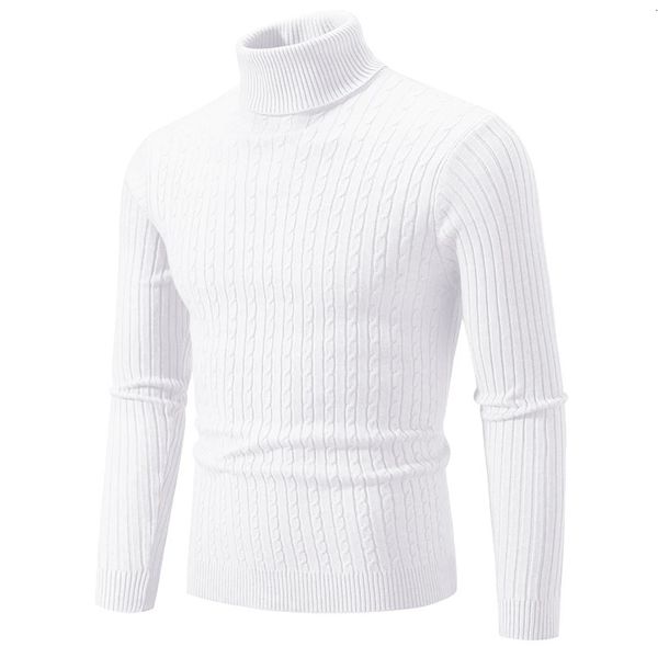 Outono e inverno masculino malha jacquard suéter gola alta slim fit quente pulôver roupas 240113