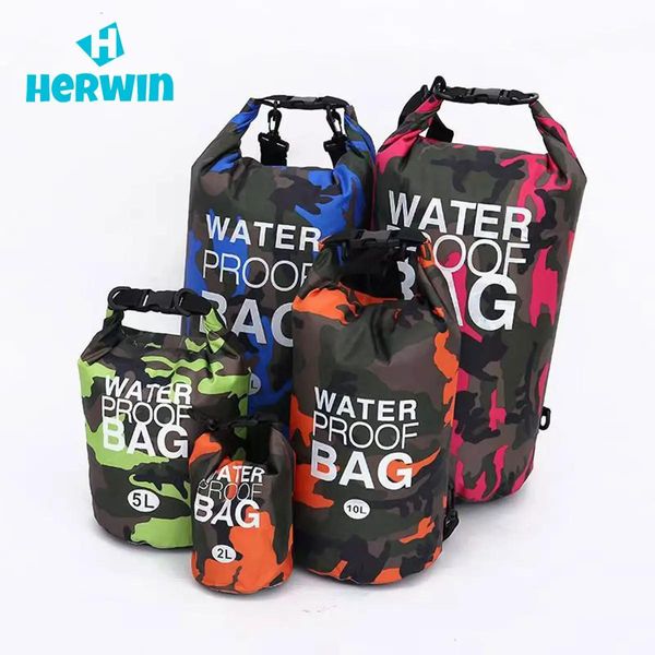 Taschen PVC Camouflage wasserdichte Rucksack tragbarer Outdoor Sport Rafting Bag River Tracing Swiming Eimer Trockenbeutel 2L 5L 10L 15L 20L 30 l