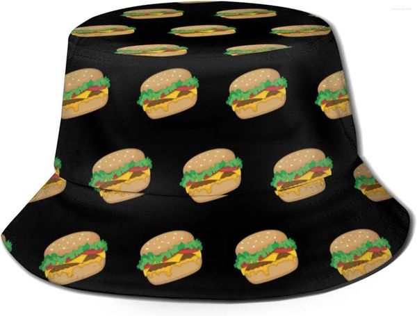 Beralar Cheeseburger Buck Hat Unisex Sun H, Fisherman'ın Yaz Seyahat Plajı Ha T Siyah