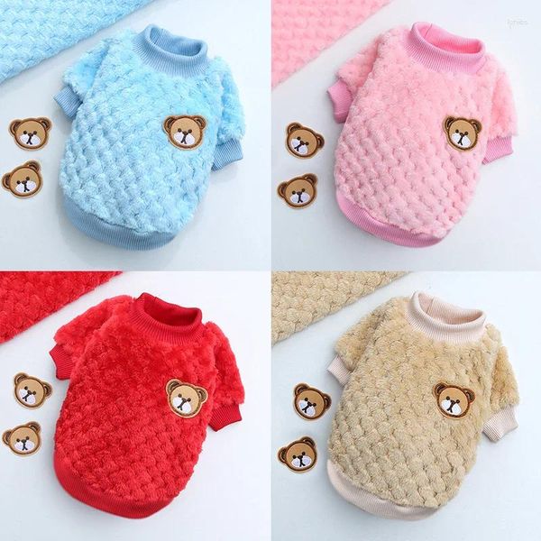 Roupas de cachorro roupas de gato outono e inverno casaco de lã com dois pés verificação atrás do urso dos desenhos animados moda beautif