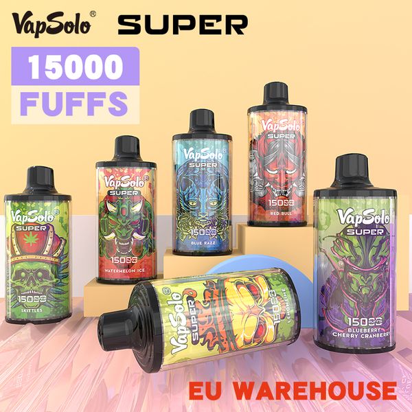 Original Vapsolo Puff 15000 Vapes Einweg-Vape-Mesh-Spule, 15.000 Puffs, wiederaufladbarer Luftstrom, verstellbares Echtfruchtgerät, 15 Geschmacksrichtungen, E-Zigaretten-Vapers-Gerät