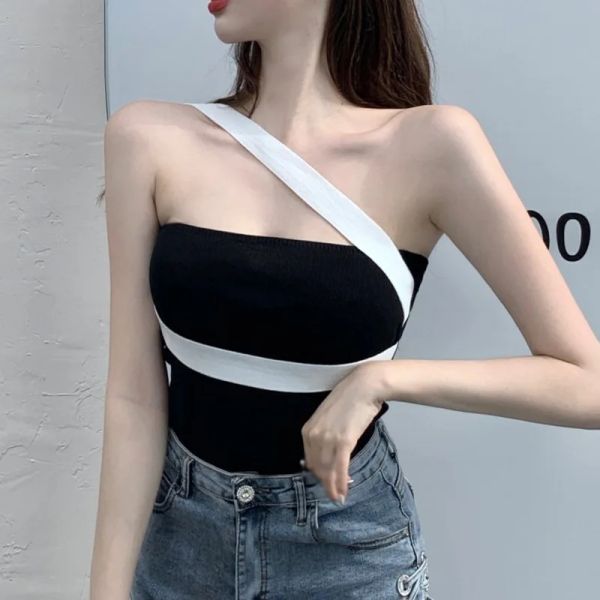 Sommer Leibchen Frauen Tops Tank Unregelmäßigen Weiß Retro Kurze Weste Kawaii Hot Sexy Y2k KoreanStreetwear