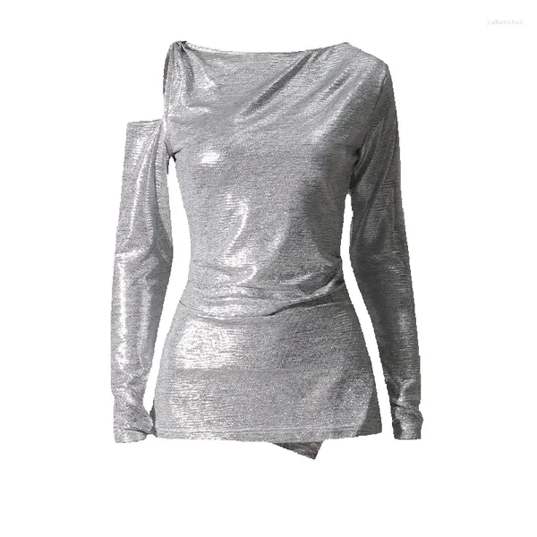 Camicette da donna Dolce e piccante 2024 Moda autunno Design personalizzato Senso Hollow Off spalla Slim Fit T-shirt con viso luminoso