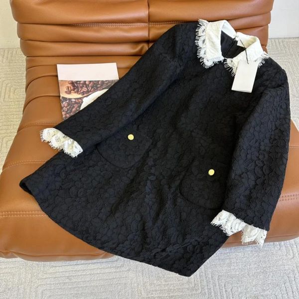 Freizeitkleider Herbst- und Winterprodukte Vintage Spitzenkleid Klassisch Schwarz Weiß Farbkontrast Eleganter Rock