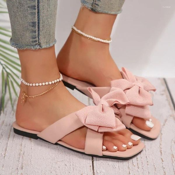 Hausschuhe 2024 Sommer Wohnungen Frauen Offene spitze Strand Flip-Flops Mode Bogen Outdoor Kleid Slingback Sandalen Schuhe Marke Femme Rutschen