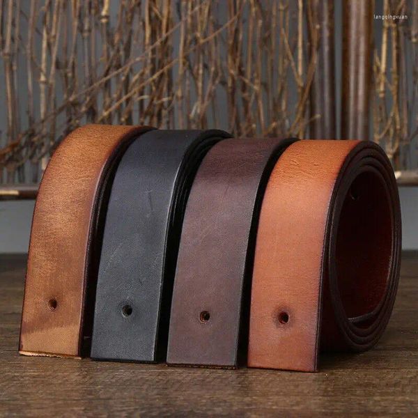 Cinture Cintura classica vintage da uomo in pelle di vitello senza fibbia, larghezza 3,8 cm, vera pelle, moda cowboy, lunghezza 100-120 cm
