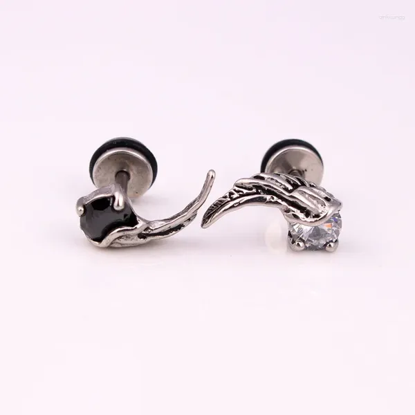 Ohrstecker Mode Punk Farbe Titan Stahl Weiß Schwarz Zirkonia Stein Vintage Tier Feder Brincos Schmuck Für Männer Frauen