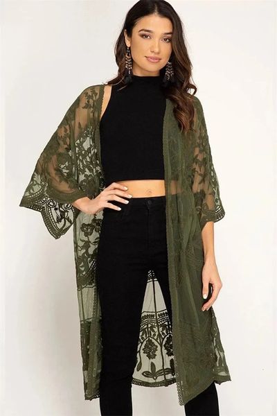 Sommer Frauen Spitze Häkeln Bikini Dame Cover Up Kimono Strickjacke Bademode Kaftan Badeanzug Langarm Urlaub Strand Kleid 240113