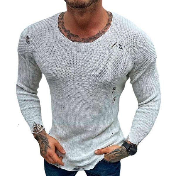 Primavera/verão masculino nova moda e moda camisola fina corte buraco pulôver malha inferior