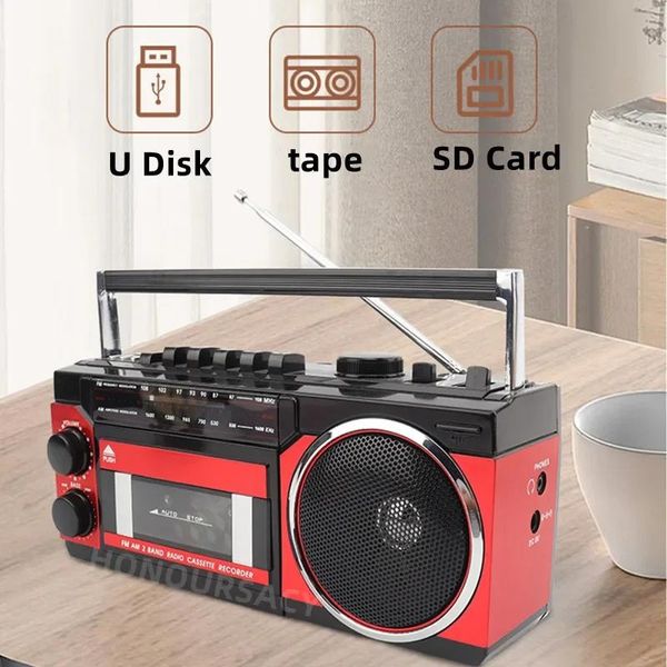 Rádio portátil fm alto-falante retro gravador de fita sem fio bluetooth 5.0 leitor música ao ar livre rádio multibanda am/fm/usb mp3 boombox