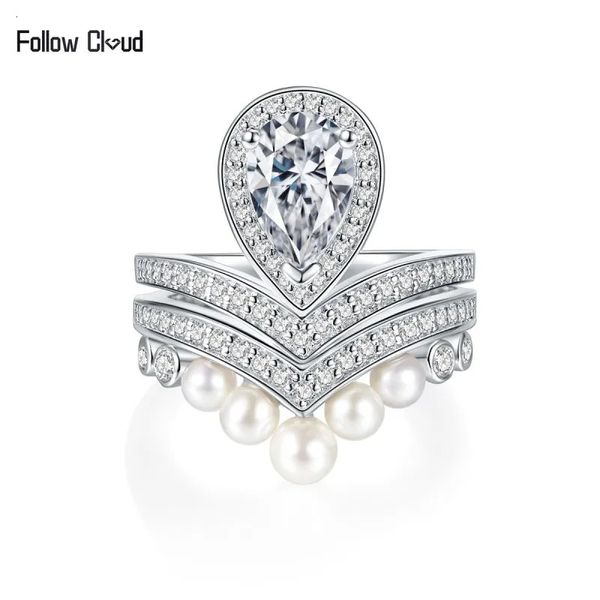 Follow Cloud 15ct Perle Wassertropfen birnenförmiger Diamantring für Damen Ehering Schmuck S925 Sterling Silber 240113