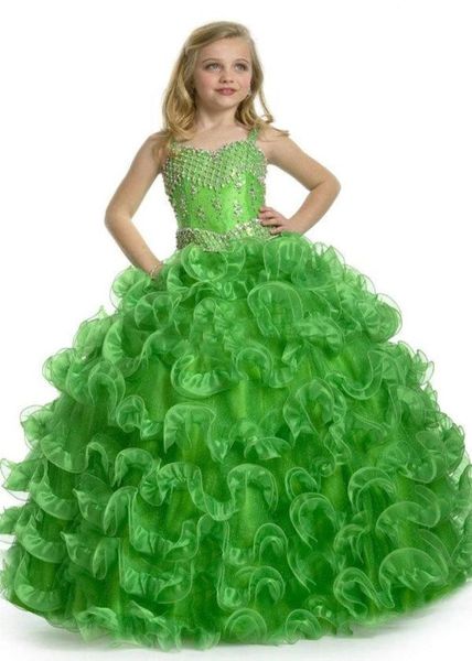 Neuankömmling 2018 Mädchen-Festzug-Kleid, wunderschönes smaragdgrünes, mit Perlen verziertes Ballkleid, schöne Blumenmädchenkleider FLG0059817465