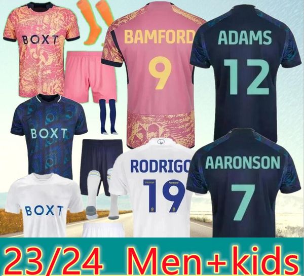 BAMFORD Llorente RODRIGO Leeds Unitedes Camisas de futebol 2023 2024 Adams Aaronson HARRISON Sinisterra JAMES Maillots De Football Kids Kit Camisa de futebol AARONSON