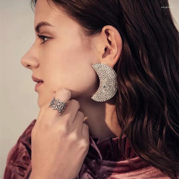Boucles d'oreilles pendantes superbes strass scintillants Style lune pour femmes, bijoux à la mode, robe de soirée pour dames, accessoire de boucle d'oreille