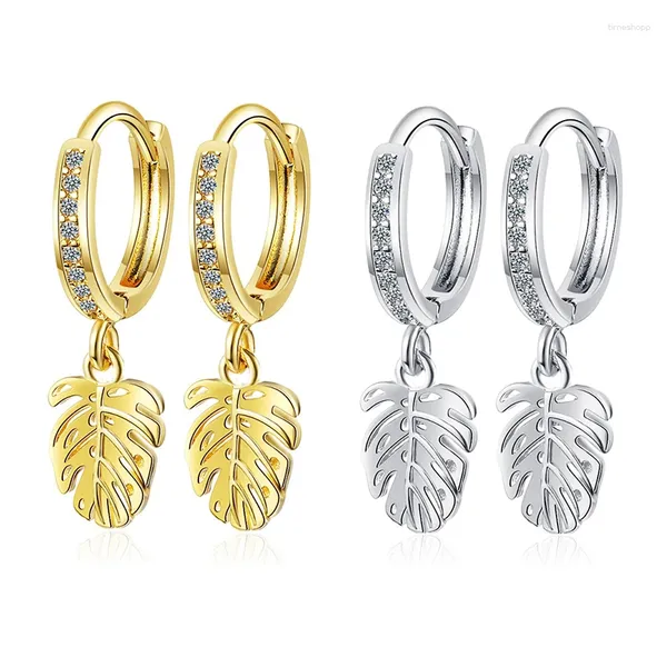 Brincos de argola est estilo natural folhas para mulheres cristal zircônia minúsculos huggies dourado/branco fresco bonito brinco piercing joias